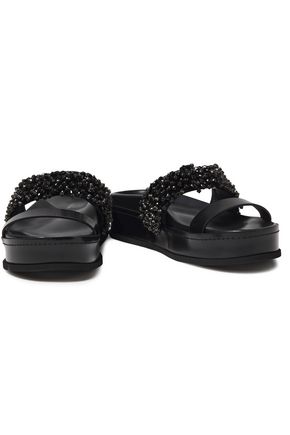 3.1 Phillip Lim / フィリップ リム Embellished Suede And Leather Platform Sandals In Black