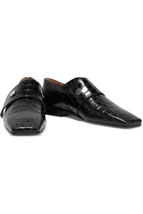 Victoria Beckham Croc-effect Leather Loafers In Black