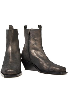 ANN DEMEULEMEESTER METALLIC BRUSHED-LEATHER WEDGE ANKLE BOOTS,3074457345622024665