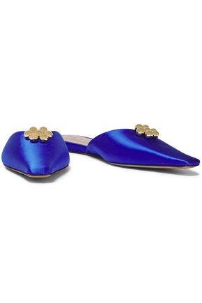 Marni Embellished Satin Slipper In Royal Blue