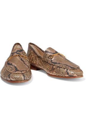 Sam Edelman Loraine Embellished Metallic Snake-effect Leather Loafers In Animal Print