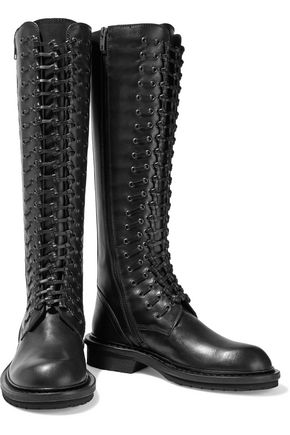 Ann Demeulemeester Lace-up Leather Knee Boots In Black
