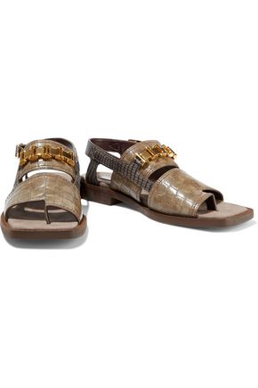 STELLA MCCARTNEY PALIANO CHAIN-TRIMMED FAUX CROC-EFFECT LEATHER SANDALS,3074457345622064439