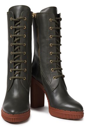 Shop Tod's Lace-up Leather Platform Boots In Forest Green