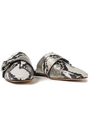 IRO META BUCKLED SNAKE-EFFECT LEATHER SLIPPERS,3074457345622136316