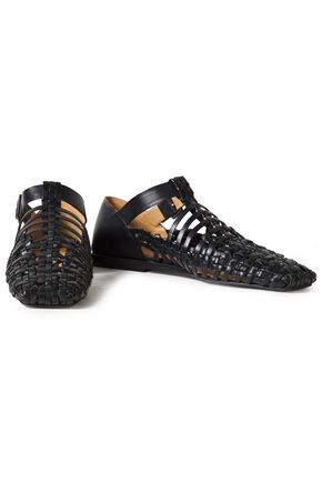 Jil Sander Cutout Braided And Smooth-leather Sandals In Black