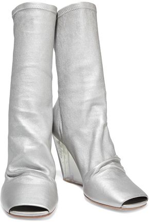 Rick Owens Metallic Stretch-leather Wedge Sock Boots In Silver