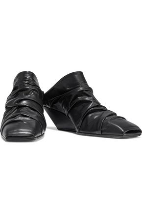 Rick Owens Walrus Slivers Ruched Leather Wedge Mules In Black