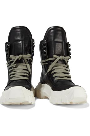 Rick Owens Hiking Perforated Leather Ankle Boots In Black