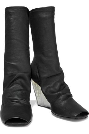 Rick Owens Gathered Stretch-leather Wedge Sock Boots In Black
