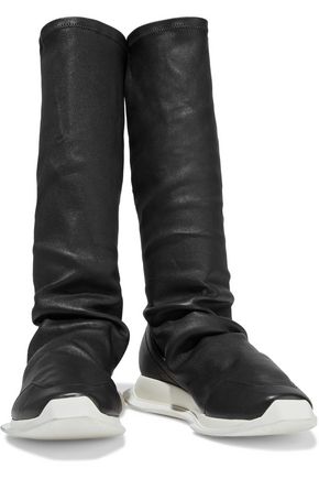 Rick Owens Oblique Runner Gathered Stretch-leather Sock Boots In Black |  ModeSens
