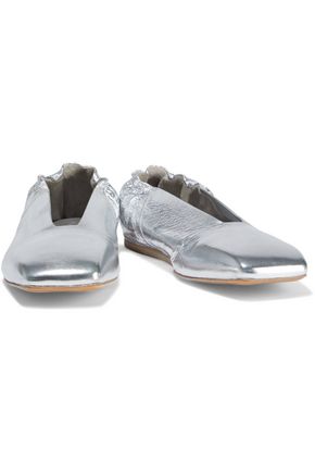 Rick Owens Metallic Crinkled-leather Ballet Flats In Silver