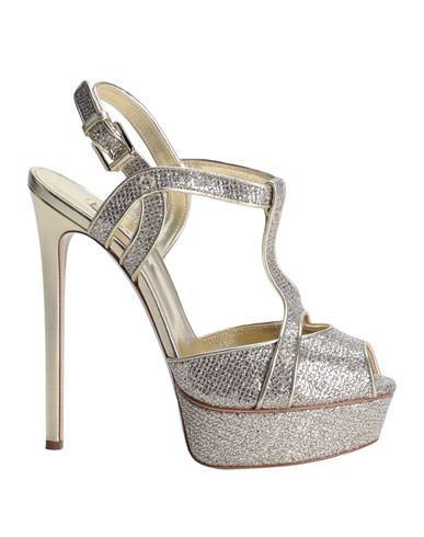 Casadei Woman Sandals Platinum Size 10 Textile Fibers In Grey