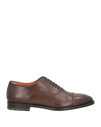 Santoni Man Lace-up Shoes Chocolate Brown Size 7 Soft Leather In Brown