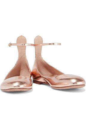 Valentino Garavani Tango Metallic Leather Ballet Flats In Rose Gold