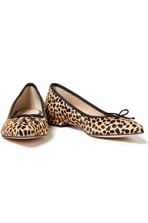 French Sole Penelope Bow-embellished Leopard-print Calf Hair Point-toe Flats In Animal Print