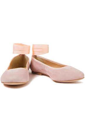 French Sole Margot Grosgrain-trimmed Suede Ballet Flats In Baby Pink