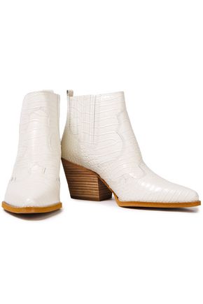 Click to view more detailed imagery on our partner's website Sam Edelman Winona Croc-effect Leather Ankle Boots In White