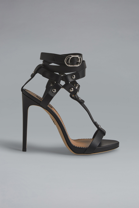 Dsquared2 120mm Leather Studded T Bar Sandals In Black