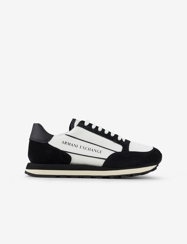 Armani Exchange Sneakers Bianco/Nero Poliammide, Bovino