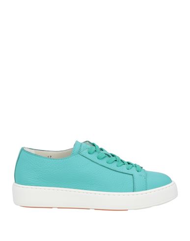 Santoni Woman Sneakers Turquoise Size 10.5 Soft Leather In Blue