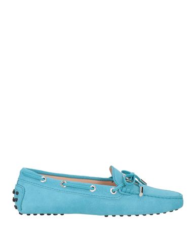 Shop Tod's Woman Loafers Turquoise Size 8 Leather In Blue