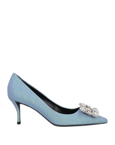 Roger Vivier Woman Pumps Sky Blue Size 8 Leather In Black