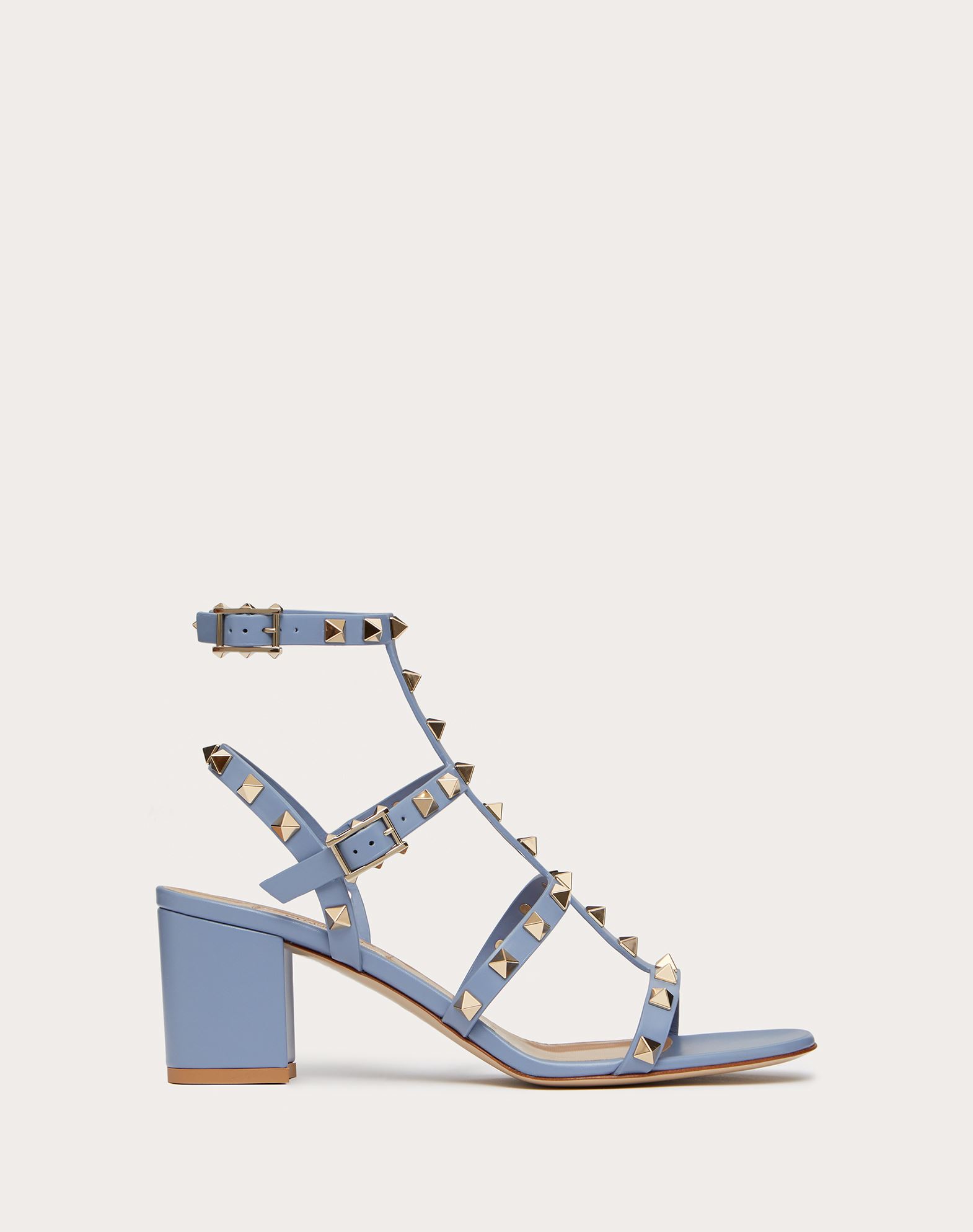 rockstud calfskin ankle strap flat sandal
