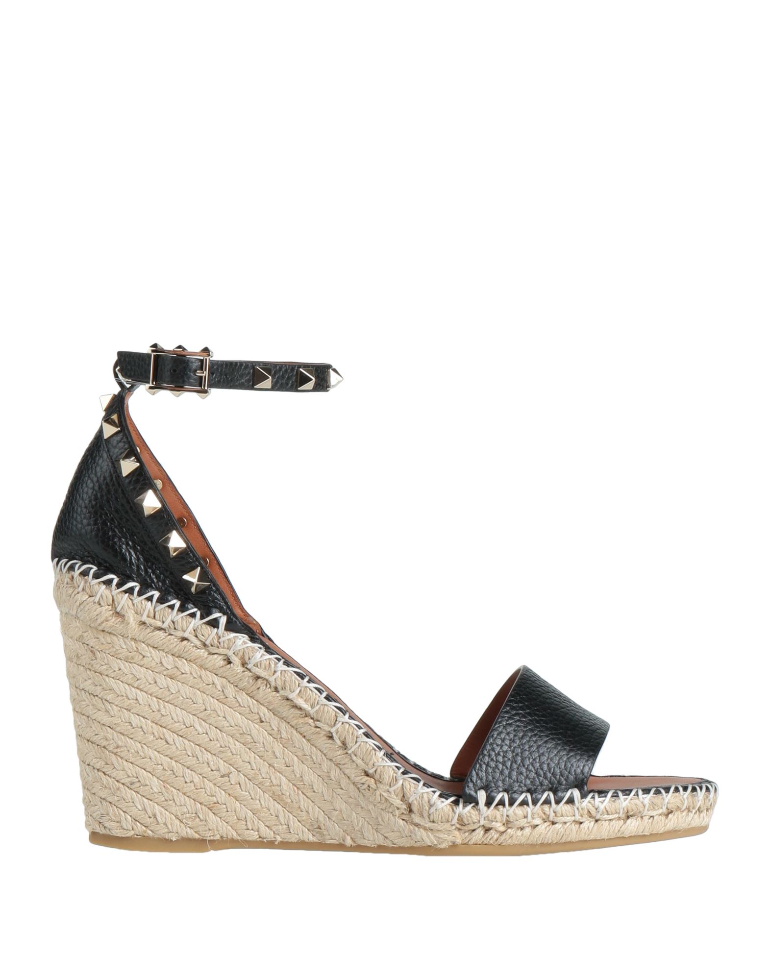 Valentino Rockstud 105 Textured-leather Espadrille Wedge Sandals In Black