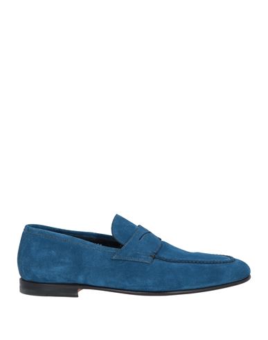 Shop Santoni Man Loafers Slate Blue Size 6.5 Leather