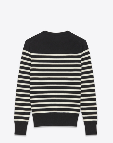SAINT LAURENT CLASSIC MARINIÈRE SWEATER IN NAVY BLUE AND IVORY STRIPED ...