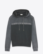 SAINT LAURENT Top Sportivi U Felpa con cappuccio "LOVE ME FOREVER OR NEVER" Washed in spugna francese grigia scura e nera f