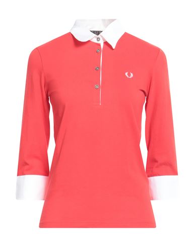 Fred Perry Woman Polo Shirt Red Size L Cotton, Elastane