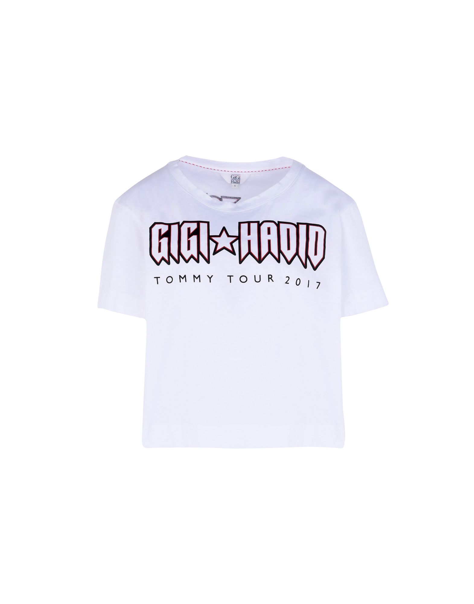 《送料無料》GIGI HADID x TOMMY HILFIGER レディース T シャツ ホワイト S コットン 100% GIGI HADID ROCK TOUR CROP TEE SS