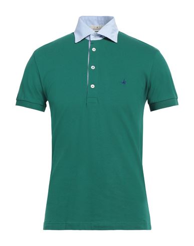 Brooksfield Man Polo Shirt Green Size 38 Cotton, Elastane