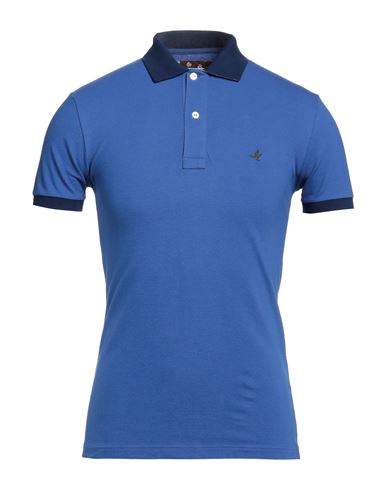 Brooksfield Man Polo Shirt Blue Size 36 Cotton, Elastane
