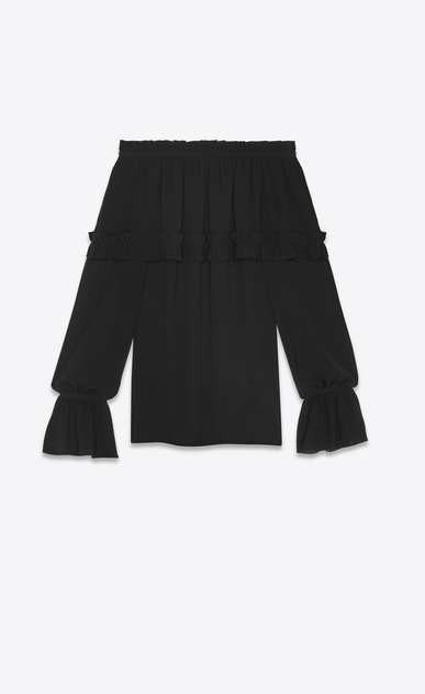 SAINT LAURENT Tops and Blouses Woman Gypsy blouse with smocked shoulders in black silk georgette a_V4
