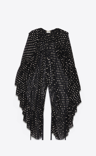 SAINT LAURENT Tops and Blouses Woman Ruffled cape in black silk muslin with gold lamé polka dots a_V4
