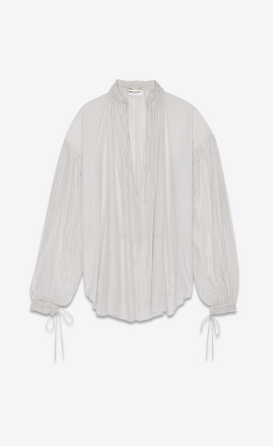 SAINT LAURENT Tops and Blouses Woman Laced peasant blouse in pink beige cotton and silk a_V4