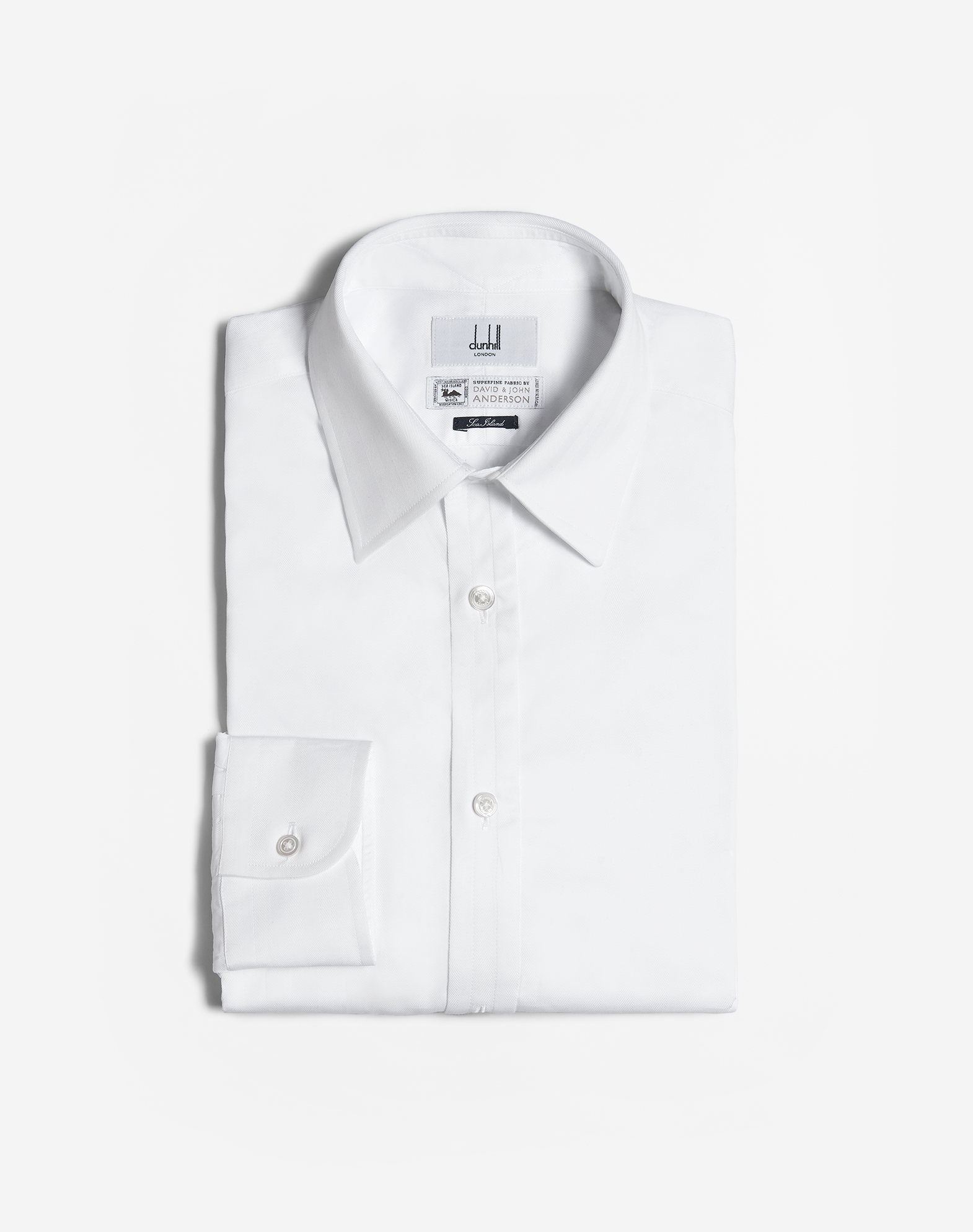 Dunhill Sea Island Cotton Herringbone Formal Shirt In White