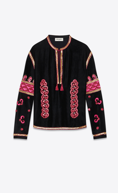 SAINT LAURENT Tunic メンズ フォーク エンブロイダリー チュニック(ブラック/シルクベルベット) a_V4