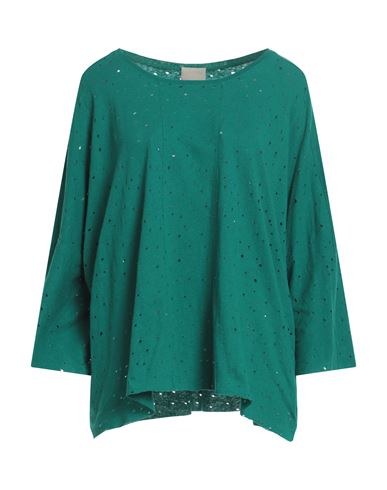 Jijil Woman T-shirt Emerald Green Size 4 Cotton, Linen