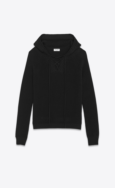 Knit hoodie with lace-up collar