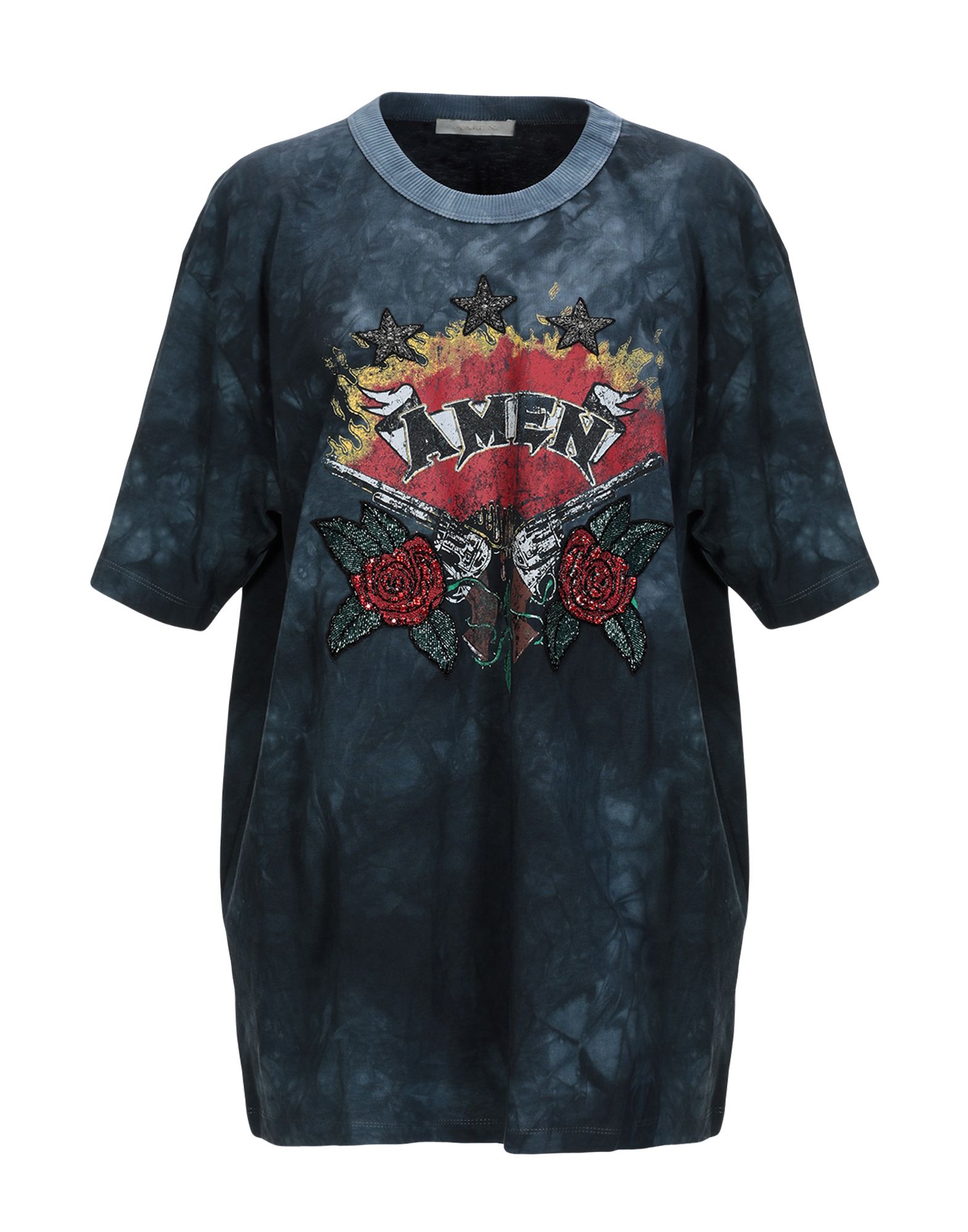 《セール開催中》AMEN レディース T シャツ ブルーグレー 40 コットン 100% / ポリウレタン / ガラス / 金属 / シルク