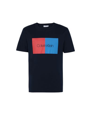 Shop Calvin Klein Two Color Front Logo Man T-shirt Midnight Blue Size S Cotton