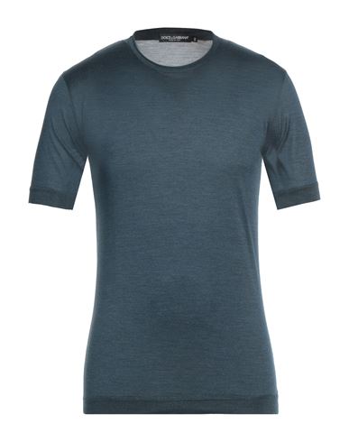 Dolce & Gabbana Man T-shirt Navy Size 46 Silk In Navy Blue
