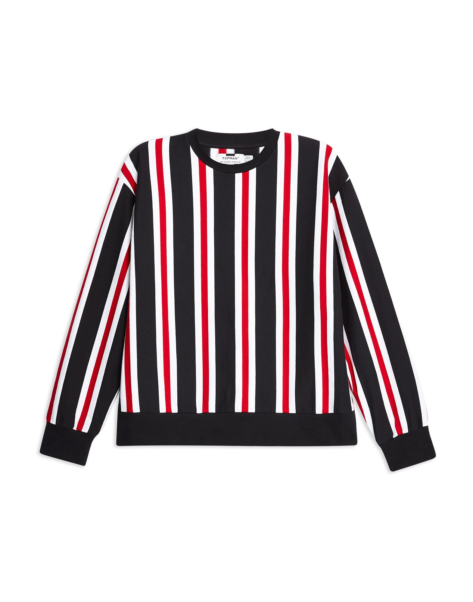 《期間限定セール開催中!》TOPMAN メンズ スウェットシャツ ダークブルー S コットン 100% Navy, Red and White Vertical Stripe Sweatshirt