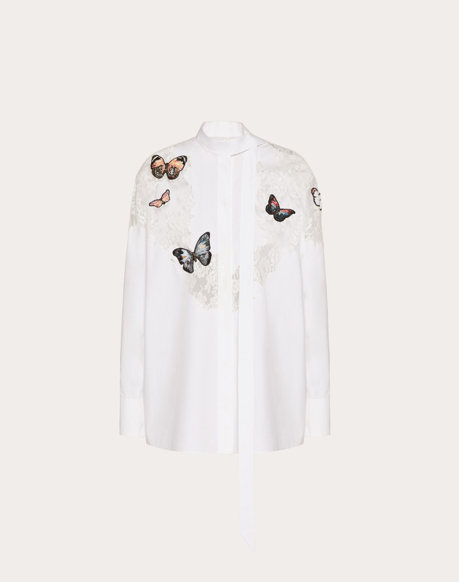 Valentino Poplin Shirt With Butterfly Embroidery And Lace Detail 