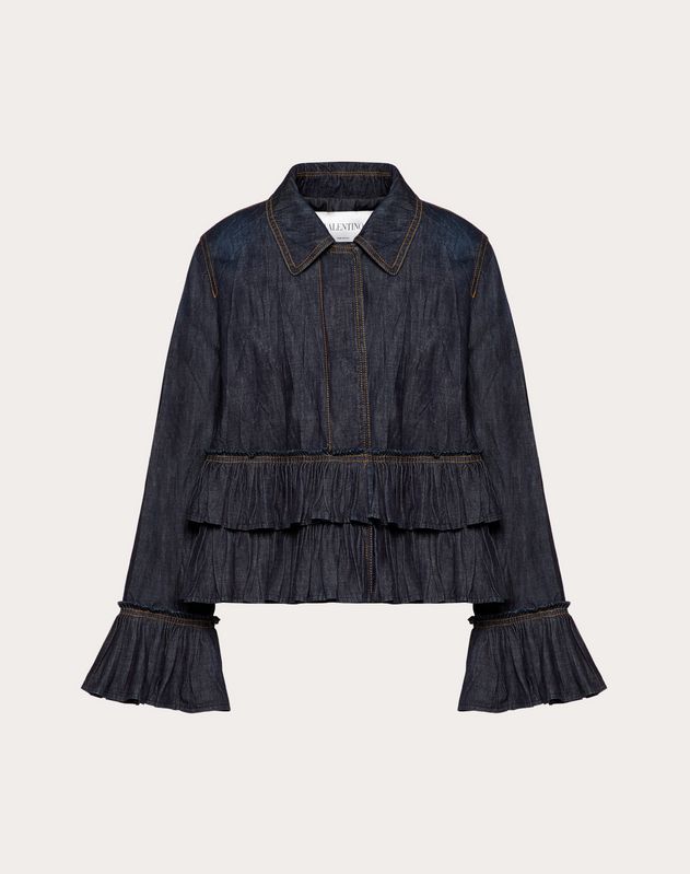 black ruffle denim jacket