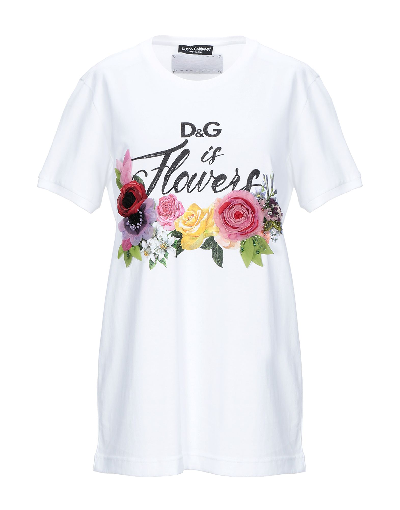 《セール開催中》DOLCE & GABBANA レディース T シャツ ホワイト 36 コットン 100% / シルク / レーヨン / ガラス / ポリエステル